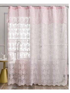 Amazon Pink Lace Sheer Curtain Panel for Shower